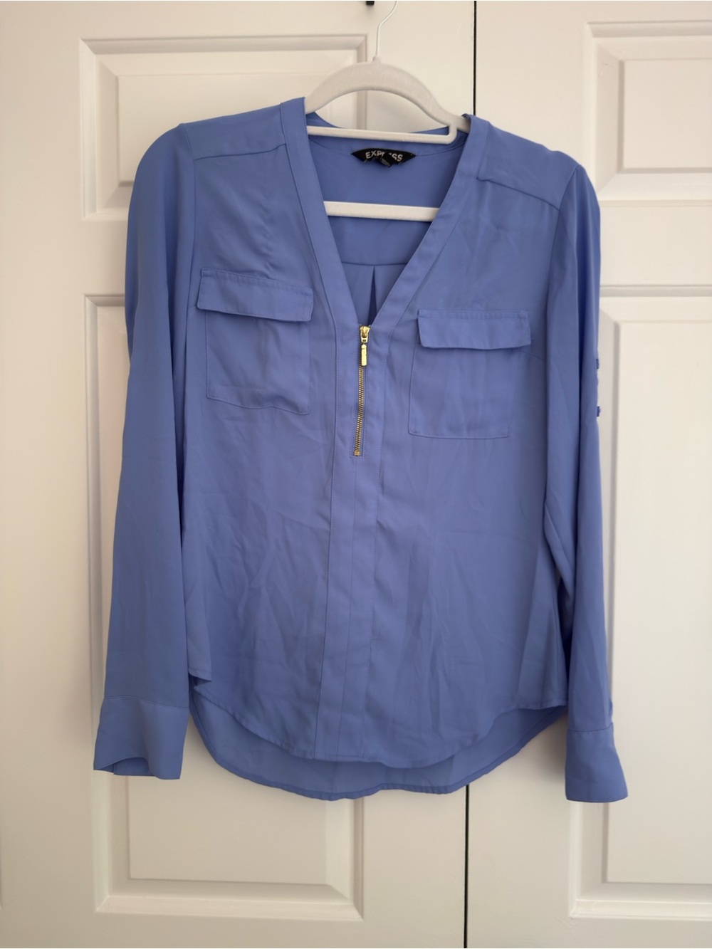 Express Periwinkle Zip-Pocket Blouse